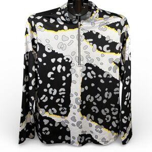 Jamie Sadock Simplicite Womens Large 1/4 Zip Animal Print Mock Neck Top 31110